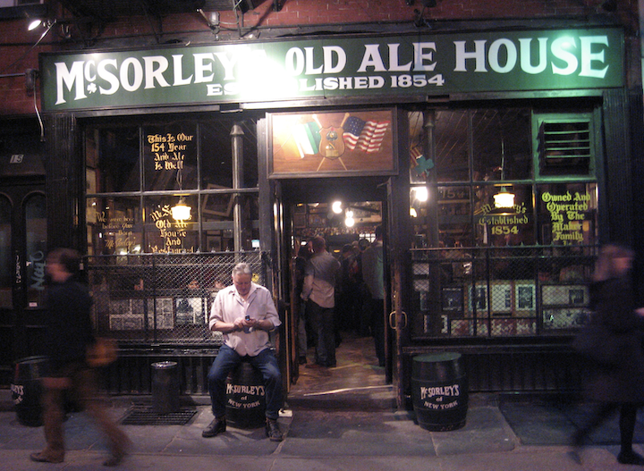 McSorley's Old Ale House opened in 1854. There are no seats at the bar -- you stand alongside it.